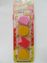 Load image into Gallery viewer, SET OF 4 NOVELTY KAWAII JAPANESE STYLE ERASERS BISCUITS CAKES UK SELLER
