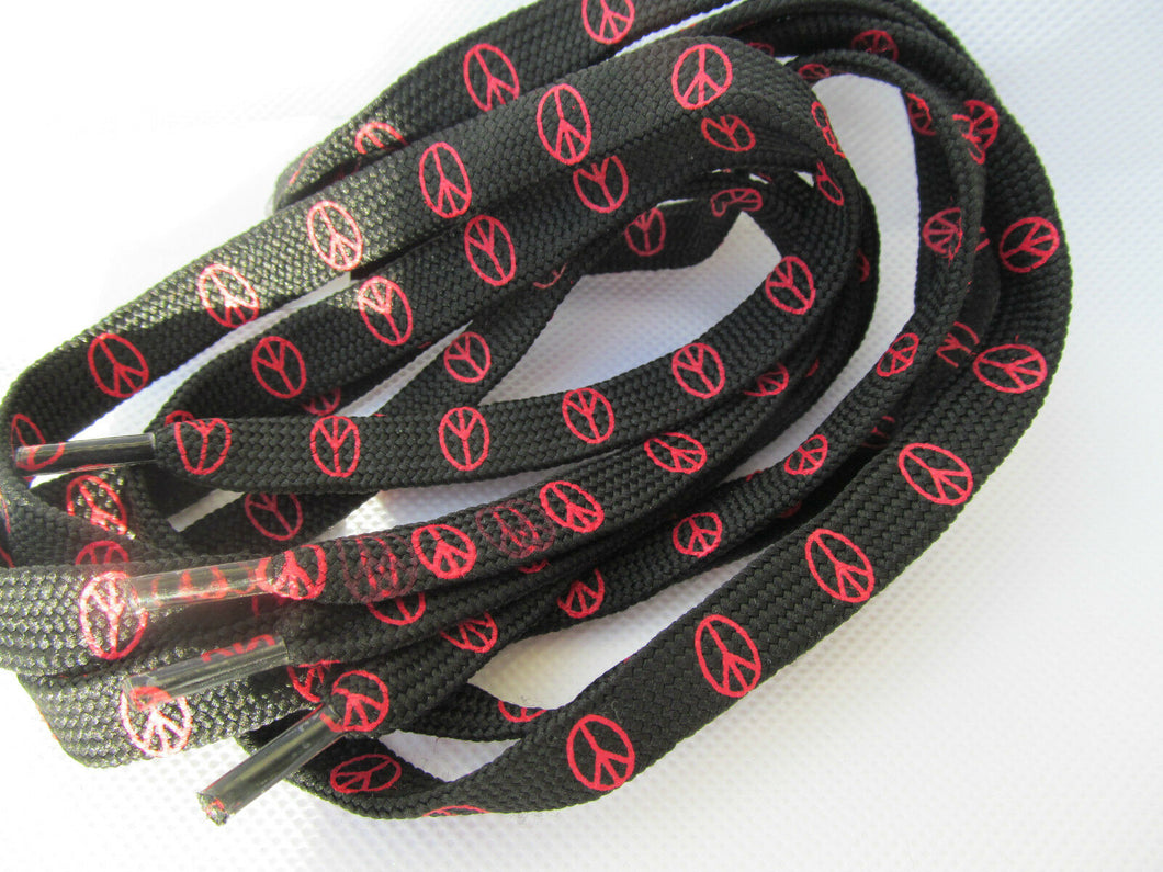 1x PAIR FLAT PEACE HIPPY LOGO PRINT SHOE SNEAKER TRAINER LACES FREE UK P&P 115cm