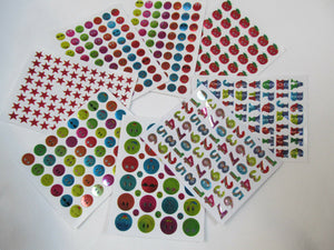 10 SHEETS METALIC REWARD SCRAP BOOK STICKERS 450-700 PER PACK STARS APPLES FACES