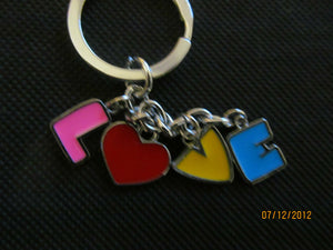 CUTE 4 PIECE VALENTINE LOVE LETTERS COLOURFUL ENAMEL KEYRING GIFT IDEA