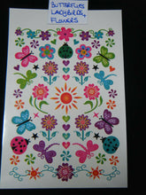 Load image into Gallery viewer, 1x SHEET GIRLS COLOURFUL BUTTERFLIES FLOWERS LADYBIRDS BANDS TEMPORARY TATTOOS
