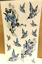 Load image into Gallery viewer, 1x SHEET LADIES CUTE BLUE BUTTERFLIES ARTY TEMPORARY TATTOOS UK SELLER FREE P&amp;P

