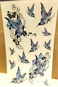 1x SHEET LADIES CUTE BLUE BUTTERFLIES ARTY TEMPORARY TATTOOS UK SELLER FREE P&P