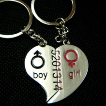 Load image into Gallery viewer, LOVERS SET BOY GIRL SYMBOL MAGNETIC HEART JIGSAW MALE &amp; FEMALE KEYRINGS UKSELLER
