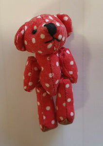MINIATURE TINY SMALL JOINTED RED SPOTTED POLKA DOTS BEAR 1.5" DOLLS HOUSE CRAFT