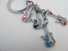 Load image into Gallery viewer, DIAMONTE MULTI COLOUR ELECTRIC GUITAR MUSICAL ENAMEL METAL GIFT KEYRING UKSELLER
