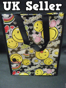 ECO FRIENDLY BLACK SMILEY FACE LUNCH SHOPPING TRAVEL BAG FREE UK POST 30x25x9cm