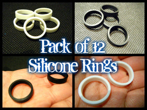 12x COLOURFUL BLACK or WHITE UNISEX FASHION RUBBER SILICONE FINGER BAND RINGS UK