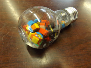 Cute 30+ Mini novelty 3D erasers inside a plastic Light Bulb UK Seller Free P&P