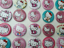 Load image into Gallery viewer, 30x HELLO KITTY BADGES PIN BUTTONS 4.5cm DIAMETER FOR PARTY BAGS PINATA GIFTS
