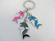 Load image into Gallery viewer, 3 PIECE MULTI COLOURED DOLPHINS SEA OCEAN METAL KEYRING GIFT CHARM UK  SELLER
