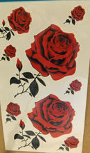 Load image into Gallery viewer, LADIES TEMPORARY TATTOOS RED ROSE FLORAL FLOWERS REALISTIC BODY ART WATERPROOF
