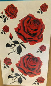 LADIES TEMPORARY TATTOOS RED ROSE FLORAL FLOWERS REALISTIC BODY ART WATERPROOF
