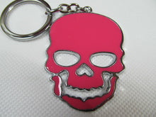 Load image into Gallery viewer, LARGE SCARY SKULL ENAMEL METAL KEYRING GIFT CHARM 3 COLOURS:PINK, BLACK or WHITE

