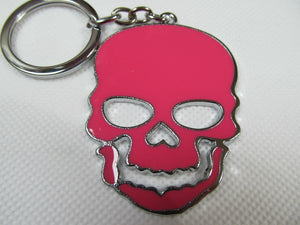LARGE SCARY SKULL ENAMEL METAL KEYRING GIFT CHARM 3 COLOURS:PINK, BLACK or WHITE