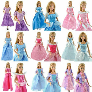 2x Handmade Princess Disney Style Ball Gowns Wedding Dresses Dolls UK Dispatch