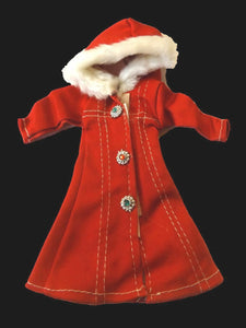 RED or BLUE 12" DOLL SIZED DRESS CLOTHING WINTER COAT FAUX FUR HOOD UK SELLER