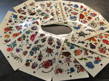 Load image into Gallery viewer, 2 x SHEETS GIRLS LADIES TEMPORARY TATTOOS COLOURFUL BLACK FLOWERS ROSES HEARTS
