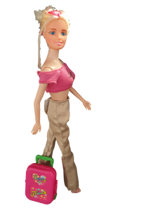 2x Small Pink Plastic 3D Travel Train Suitcase Luggage Made For 12" Dolls uksell