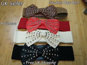 LADIES FAUX LEATHER STUDDED BOW CORSET STYLE HIGH WAIST ELASTICATED BELT 3" WIDE