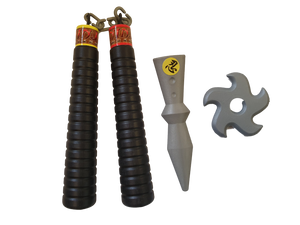 2x Sets of Boys Kids Plastic Ninja weapons toys shuriken, nunchucks, sword sets
