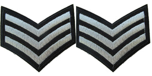 2x FASHION T-SHIRT SILVER ARMY SARGE SERGEANT STRIPES IRON SEW ON PATCH UKSELLER