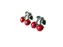 Load image into Gallery viewer, CUTE PAIR FUNKY KITSCH JUICY RED DOUBLE CHERRY PIERCED STUDDED EARRINGS UKSELLER
