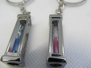 2 LOVERS PINK/BLUE SANDS OF TIME RECTANGULAR HOURGLASS KEYRING GIFT UK SELLER