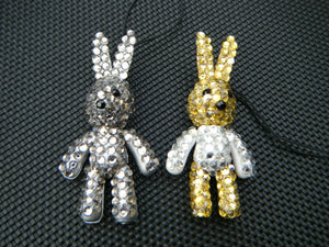 BLING JEWEL DIAMONTE SILVER GOLD BUNNY RABBIT MOBILE PHONE HANDBAG CHARM UKSELL