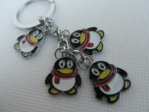 CUTE ANIMATED 4 PIECE PENGUIN ENAMEL FASHIONABLE KEYRING HANDBAG CHAIN UK SELLER