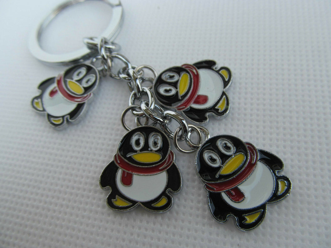 CUTE ANIMATED 4 PIECE PENGUIN ENAMEL FASHIONABLE KEYRING HANDBAG CHAIN UK SELLER