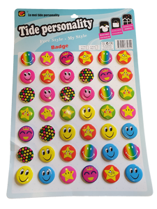 PACK OF 42 COLOURFUL PRIDE SMILEY HAPPY FACE FASHION  BADGES 30mm GIFT PARTY BAG