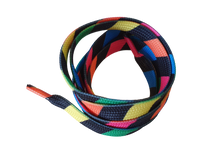 Load image into Gallery viewer, 1x PAIR FLAT BLACK RAINBOW NEON STRIPES PRINT SHOE SNEAKER TRAINER LACES 115cm
