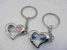 Load image into Gallery viewer, 2 LOVERS PINK/BLUE SANDS OF TIME HEARTS I LOVE YOU KEYRING GIFT CHARM UK SELLER

