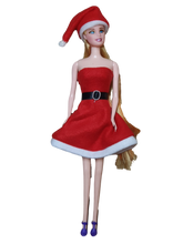 Load image into Gallery viewer, MADE FOR 12&quot; DOLL GIRLS CHRISTMAS XMAS SANTA CLAUS RED FESTIVE DRESS &amp; HAT
