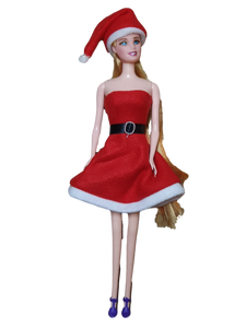 MADE FOR 12" DOLL GIRLS CHRISTMAS XMAS SANTA CLAUS RED FESTIVE DRESS & HAT