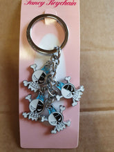 Load image into Gallery viewer, 4 PIECE WHITE SKULL CROSS &amp; BONE GOTH BIKER ENAMEL KEYRING HANDBAG CHARM UKSELL
