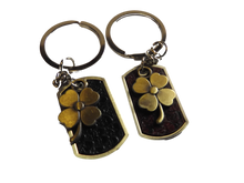 Load image into Gallery viewer, SET OF 2 UNISEX FRIENDSHIP IRISH 4 LEAF CLOVER FACE KEYRINGS GIFT IDEA UK SELLER
