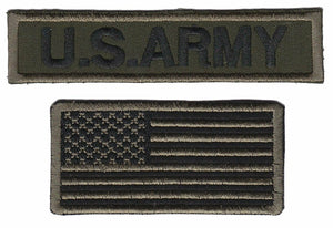 Set of US Army Military Strip & USA Flag, Iron or Sew on Embroidered Badge Patch