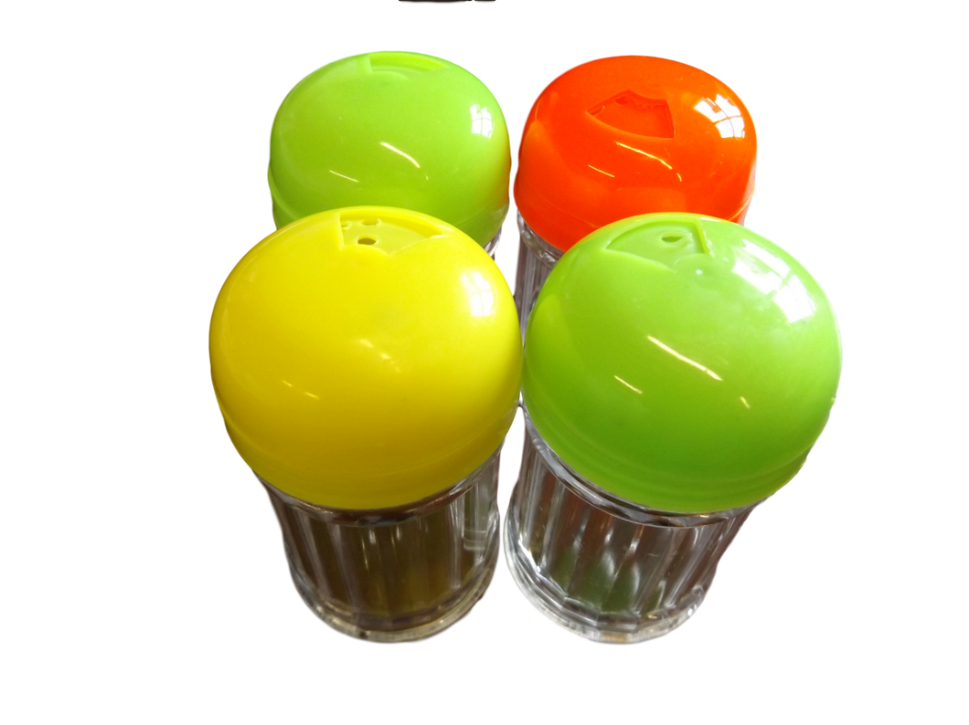 10x mixed plastic salt pepper herbs and spices pots, multi colours free UK P&P