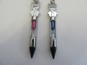 2 LOVERS PINK/BLUE SANDS OF TIME BULLETS WITH CUTE BEARS KEYRING GIFT UK SELLER