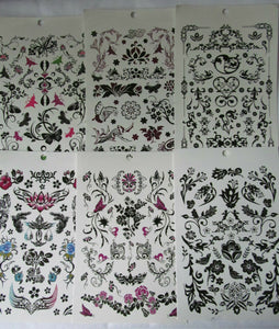 6x SHEETS GIRLS LADIES BLACK ARTY CELTIC TEMPORARY TATTOOS FLOWERS BUTTERFLIES