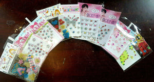 5 or 10 PACKS 3D BODY or NAIL ART TATTOO VAJAZZLE GEL JEWEL STICKERS STARS HEART