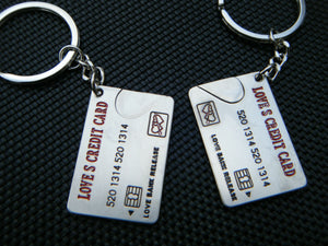 LOVERS I LOVE YOU SET OF TWIN KEYRINGS CHARMS MALE & FEMALE CREDIT CARD SET UK
