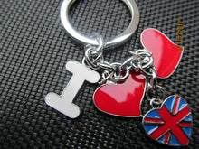 Load image into Gallery viewer, CUTE 4 PIECE I LOVE GB FASHION ENAMEL KEYRING HANDBAG CHARM  GIFT UK SELLER
