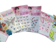 Load image into Gallery viewer, 5 or 10 TEMPORARY BODY ART TATTOOS VAJAZZLE GEL STICKERS FLOWERS HEARTS JEWELS
