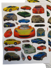 Load image into Gallery viewer, 10 SHEETS METALIC SPORTS CARS REWARD SCRAP BOOK STICKERS 100+ PER PACK UK SELLER
