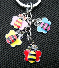 Load image into Gallery viewer, 4 PIECE METAL CUTE CARTOON COLOURFUL BUMBLE BEES KEYRING COLLECTABLE CHARM GIFT
