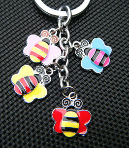 4 PIECE METAL CUTE CARTOON COLOURFUL BUMBLE BEES KEYRING COLLECTABLE CHARM GIFT