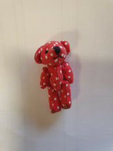 Load image into Gallery viewer, MINIATURE TINY SMALL JOINTED RED SPOTTED POLKA DOTS BEAR 1.5&quot; DOLLS HOUSE CRAFT
